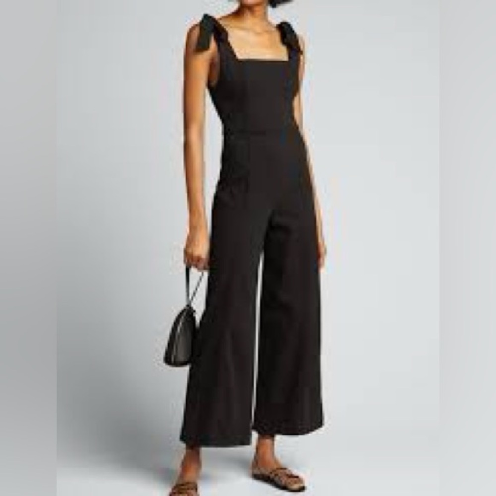 ❤️NWT ALICE+OLIVIA JEANS KINLEY TIE SHOULDER BLACK DENIM GAUCHO JUMPSUIT SIZE 30